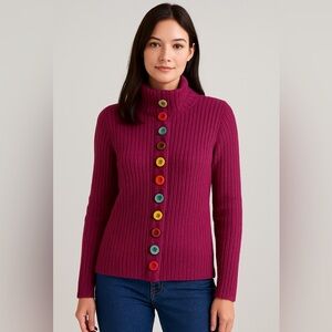 Willow Fuchsia Cardigan with Multicolor Buttons Snaps Size XL